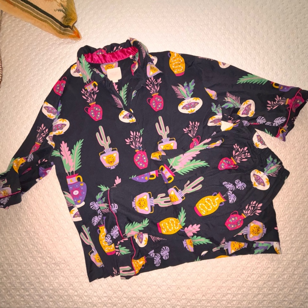 Chelsea Peers New York medium navy blue/pink cactus Western animal print pajama